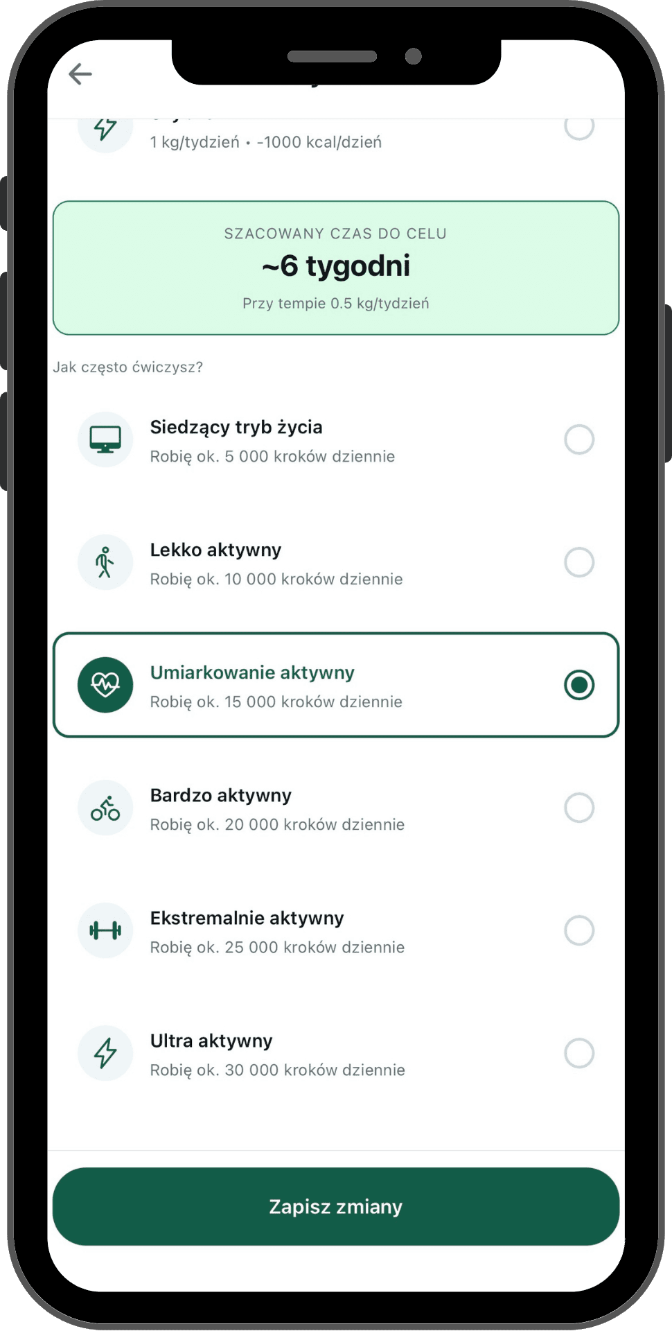 Cele fizyczne użytkownika w aplikacji JemFit